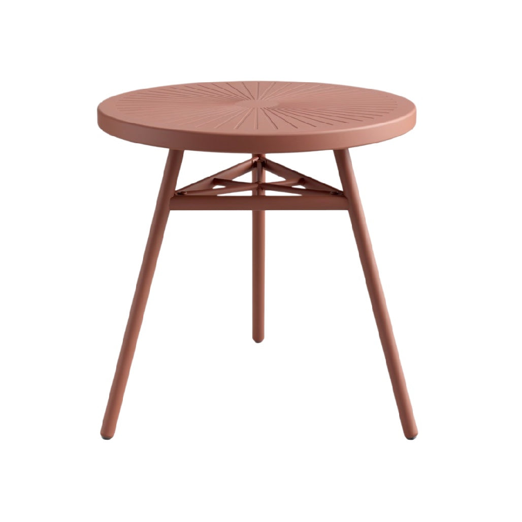 "Ronde Houten Tafel met Unieke Patronen en Drie Poten"