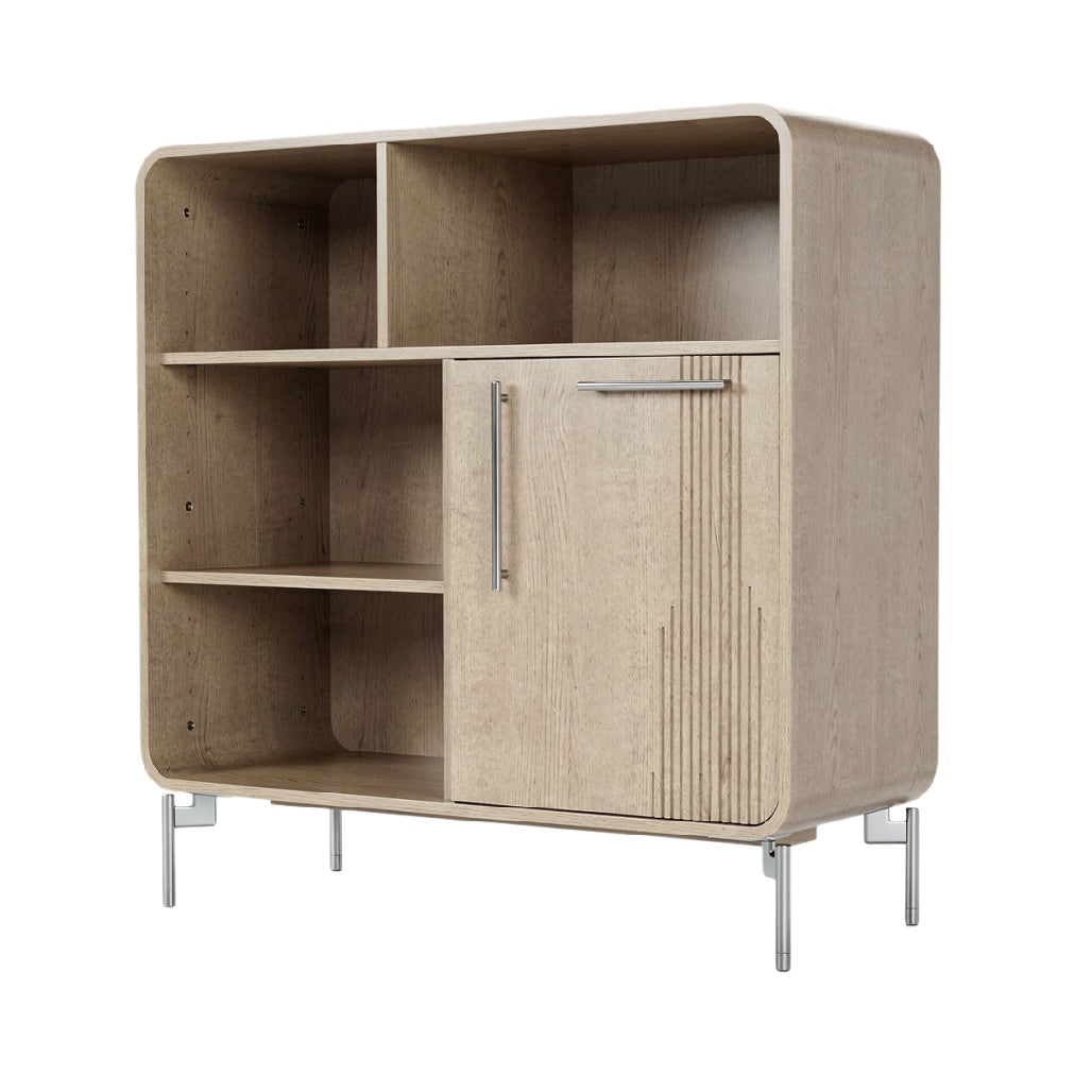 **Moderne Houten Boekenkast met Deur en Open Opslag**