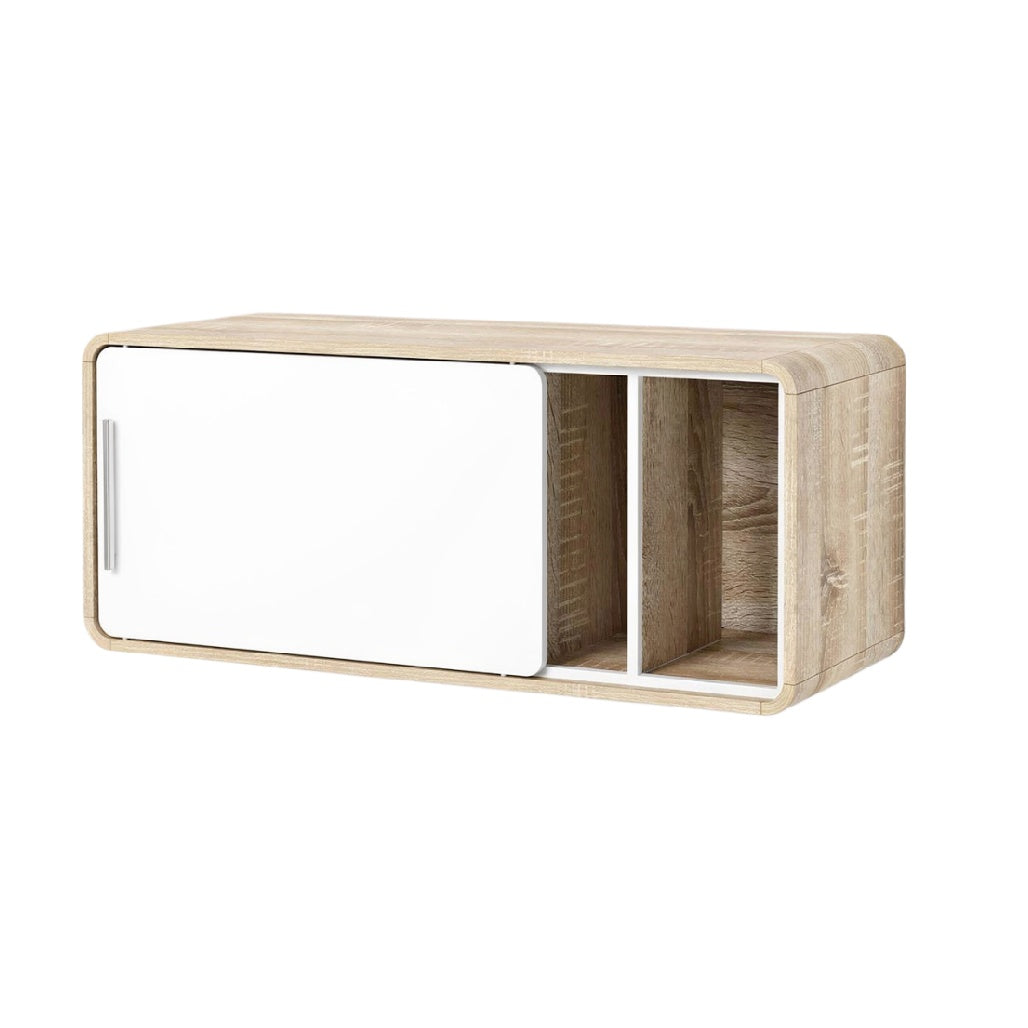 "Wandkast in Hout met Witte Deur en Open Compartimenten"